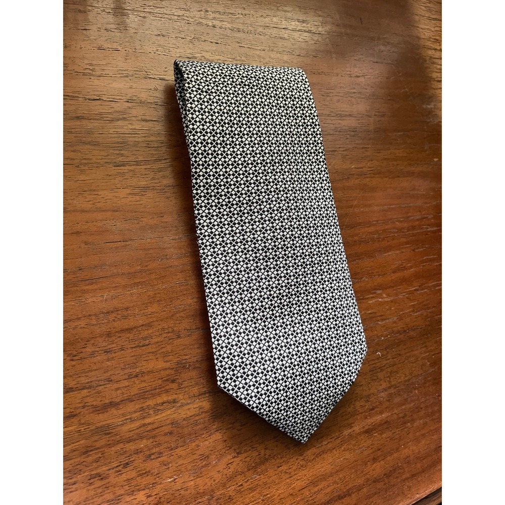 Lauren Ralph Lauren Mens Silk Tie Black White Geometric Micro Check Pattern